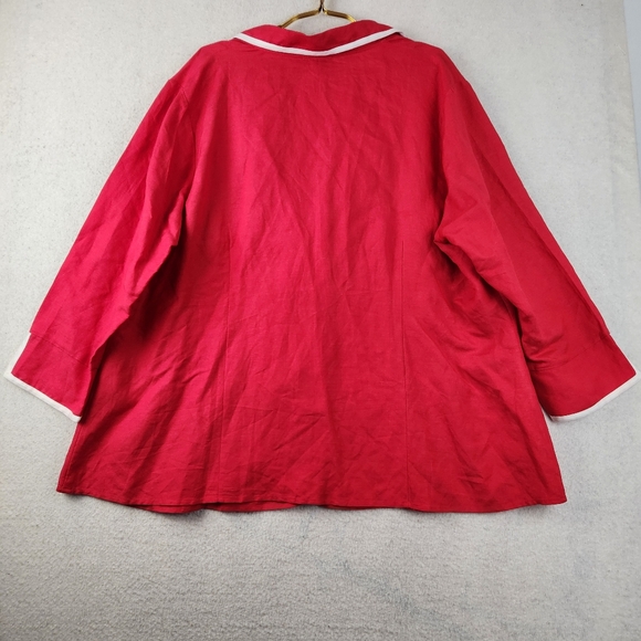 JG Hook Womens Plus Size 28W Linen Blend Red/White Ruffle Front Button Shirt - Picture 10 of 10